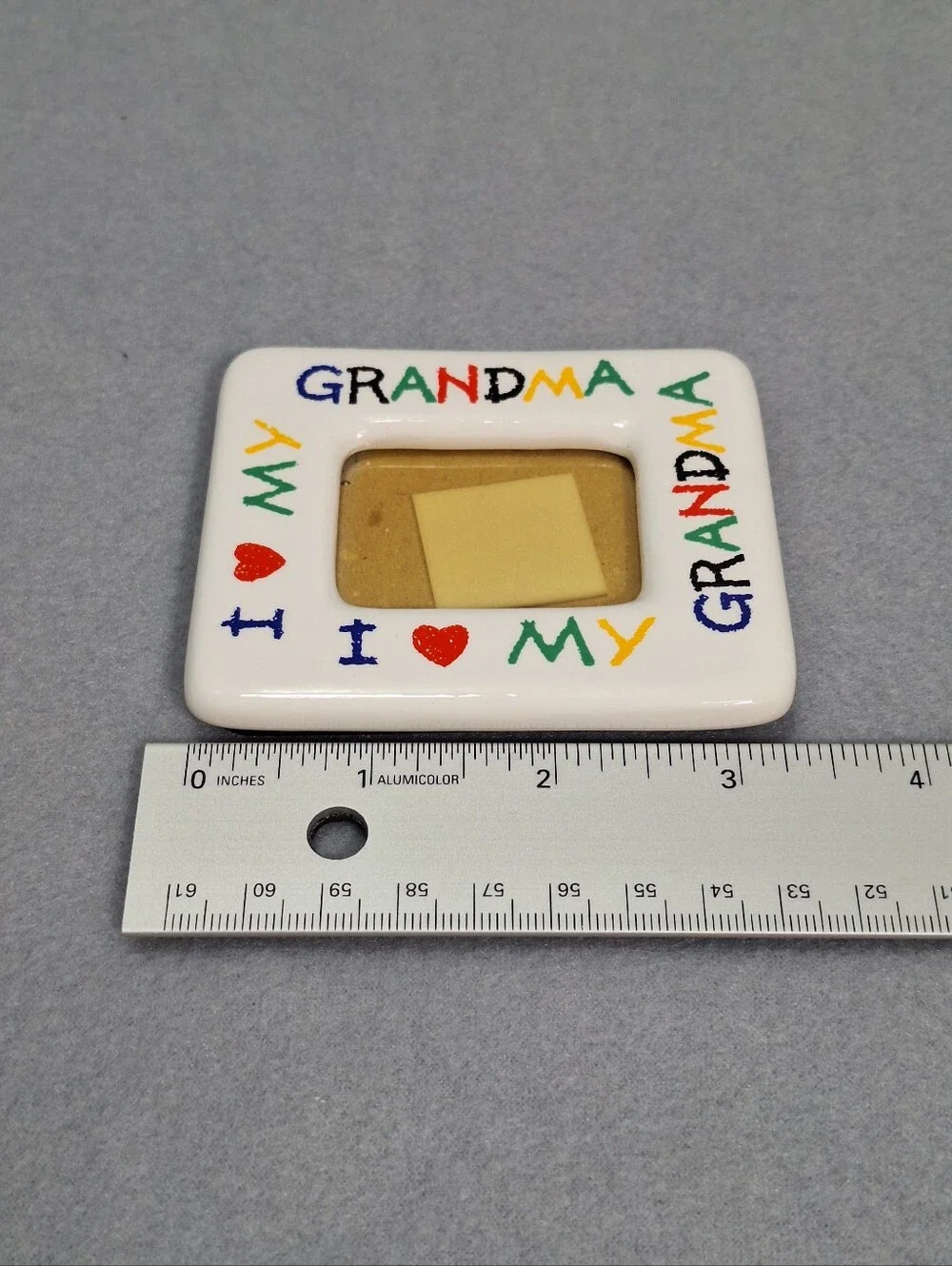Vtg 90s White Ceramic Crayon Lettering Mini I LOVE GRANDMA Picture Frame Magnet